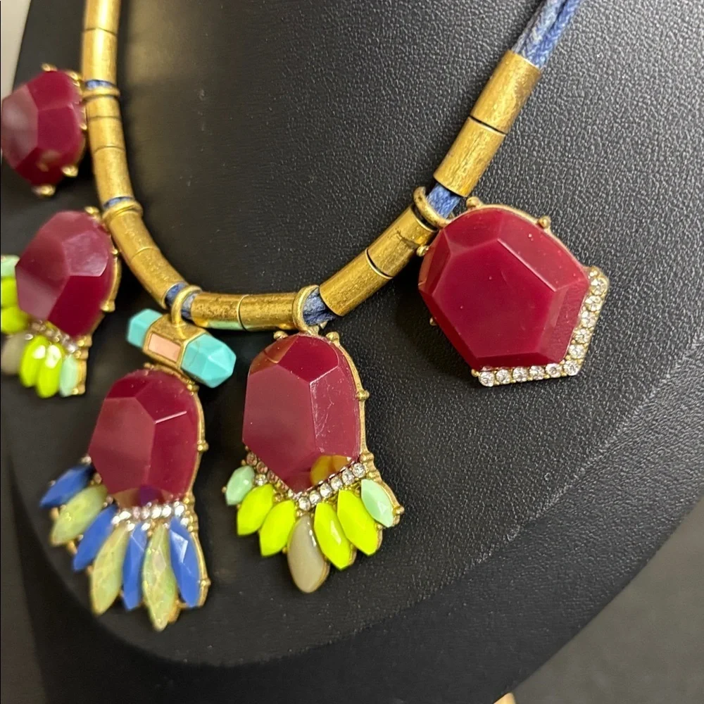 J. Crew Glow Elegant Red and Gold Statement Necklace